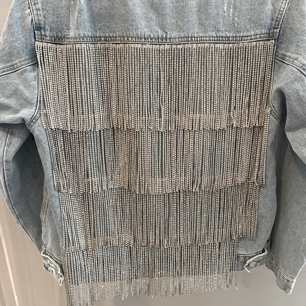 Akira Rhinestone Fringe Denim Jacket - Picture 3 of 4